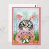 Mignonne chatte beignets fleurs rose carte postale (Devant / Derrière)