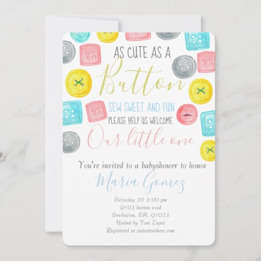 Mignonne comme bouton bébé douche invitation (Devant)