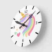 Mignonne couleur magique Unicorn Horloge ronde (Angle)