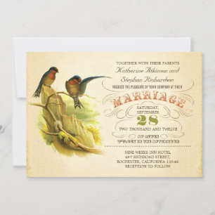 mignonne deux oiseaux vintage invitation de mariag