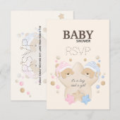 Mignonne dormant Teddy Bear Twins Baby shower RSVP (Devant / Derrière)