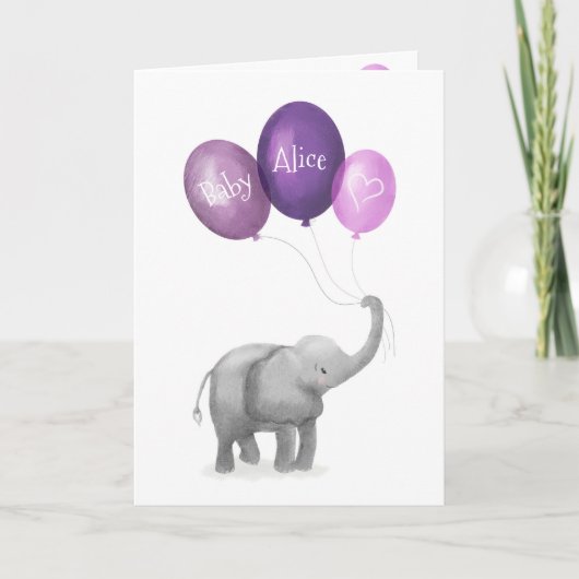 Mignonne éléphant nouvelle carte personnalisée béb (Devant)