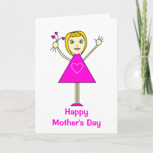 Mignonne fille avec coeur Carte de fête des mères