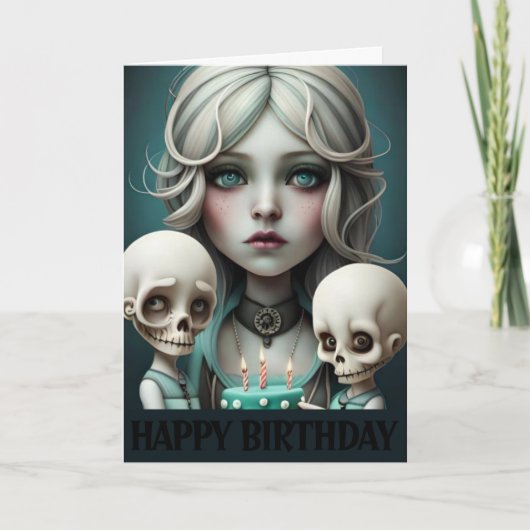 Mignonne fille carte d'anniversaire crânes, humour (Devant)