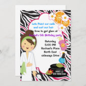 mignonne fille Pink Zebra spa de fête invitation (Devant / Derrière)