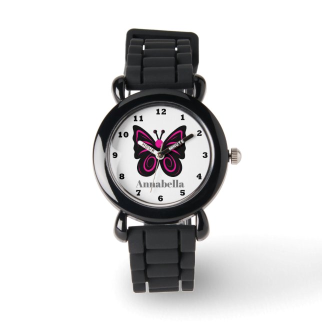 Mignonne filles papillon ajouter nom montre (Recto)