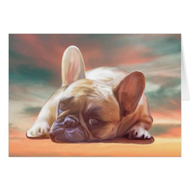 Mignonne French Bulldog Eau Couleur Art Peinture (Devant horizontal)