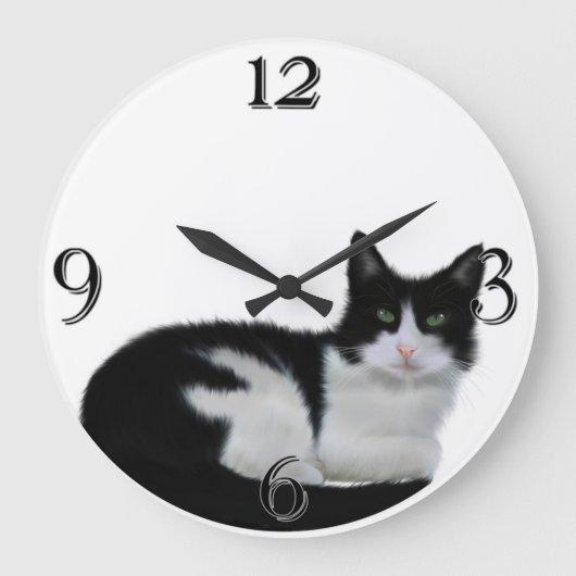 Mignonne Horloge Mur Chat Noir Et Blanc (Recto)
