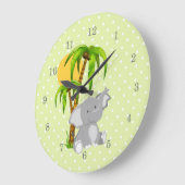 Mignonne horloge Pois Vert Eléphant (Angle)