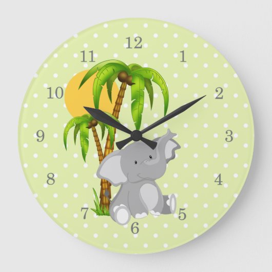 Mignonne horloge Pois Vert Eléphant (Recto)