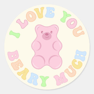 Mignonne Je T'Aime Béarder Beaucoup Sticker Rond C