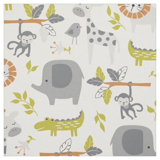 Mignonne Jungle moderne en tissu gris vert et oran (Échantillon)