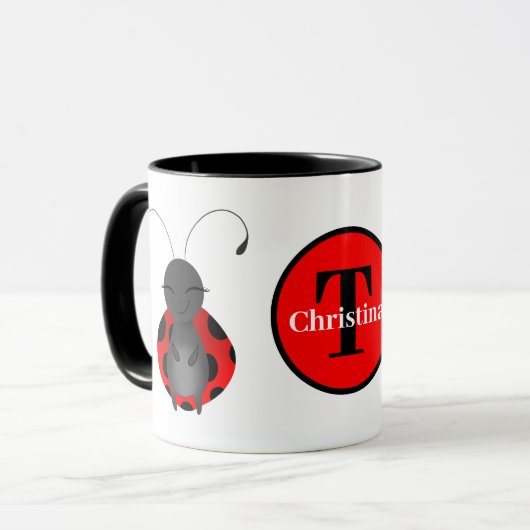 Mignonne ladybug amant monogramme Mug (Devant gauche)