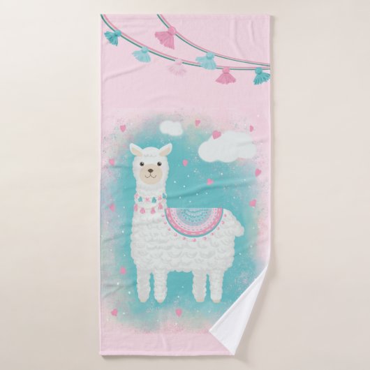 Mignonne lama rose et menthe (Serviette de bain)