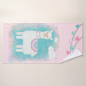 Mignonne lama rose et menthe (Serviette de bain)
