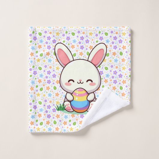 Mignonne lapin de printemps/Pâques avec oeuf (Gant de toilette)
