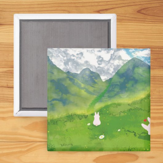 Mignonne lapin en Mountain View Magnet Carré