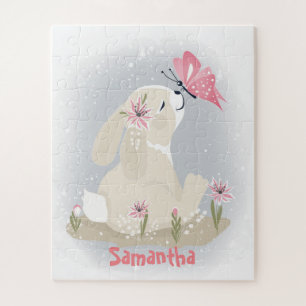 Mignonne lapin et papillon. Jigsaw Puzzle