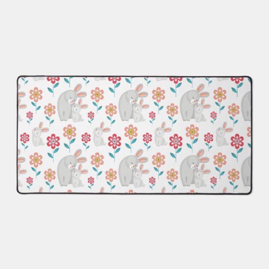 Mignonne lapin mère et lapin, fleurs motif (Recto)