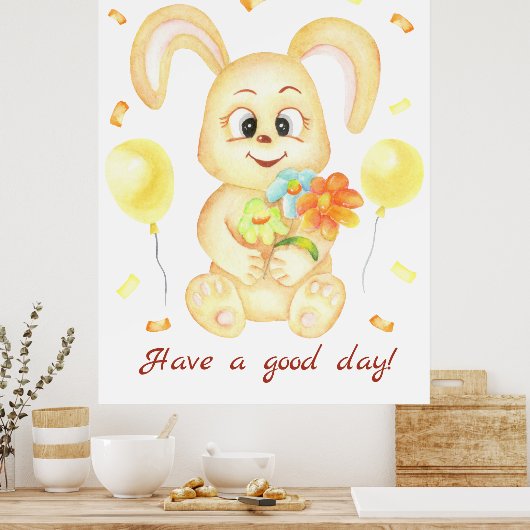 Mignonne Lapin pour une ambiance positive Poster (Cuisine)