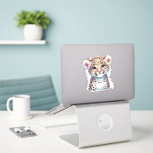 Mignonne-Le ! Sticker Leopard Custom Cut (Ordinateur portable sur le bureau)