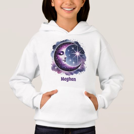 Mignonne lune étoiles ajouter nom enfants filles (Devant)