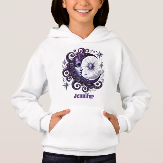 Mignonne lune étoiles ajouter nom enfants filles (Devant)