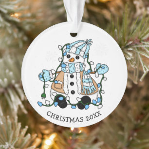 Mignonne main dessinée Blue Snowman Noël