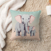 Mignonne maman et bébé éléphant lancer oreiller (Couverture)