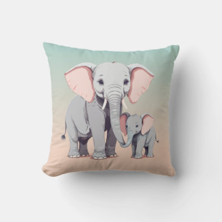 Mignonne maman et bébé éléphant lancer oreiller