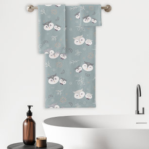 Mignonne maman et son hibou Motif gris bleu
