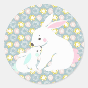 Mignonne mère et bébé garçon lapin autocollants