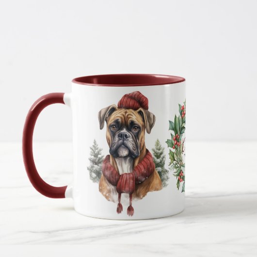 Mignonne merry Boxe chien de Noël Mug (Gauche)