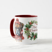 Mignonne merry Boxe chien de Noël Mug (Devant gauche)