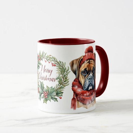 Mignonne merry Boxe chien de Noël Mug (Devant droit)