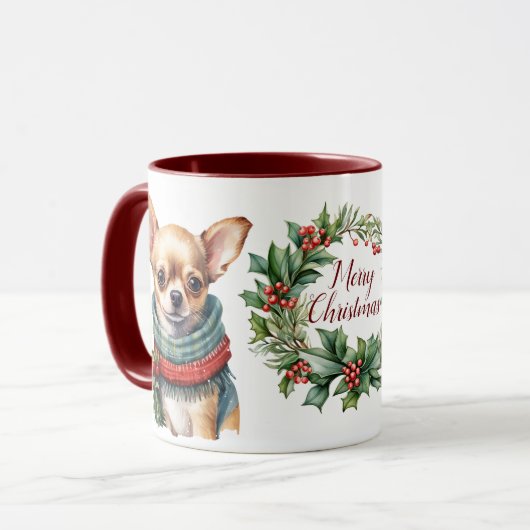 Mignonne Merry Chihuahua Chien Mug Christmas Mug (Devant gauche)