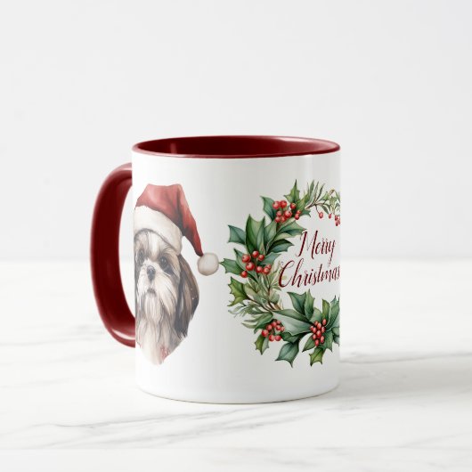 Mignonne Merry Shih tzu Chien Christmas Mug (Devant gauche)