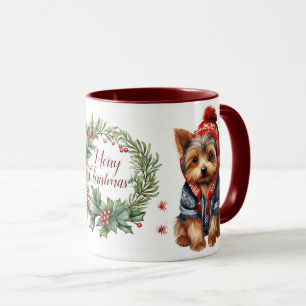 Mignonne Merry Yorkshire Terrier Chien de Noël Mug