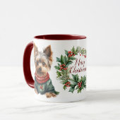 Mignonne Merry Yorkshire Terrier Chien de Noël Mug (Devant gauche)