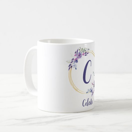Mignonne Monogramme Floral Mug (Devant gauche)