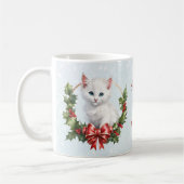 Mignonne Noël Kitten Chat Neige Bleu Nom Mug (Gauche)