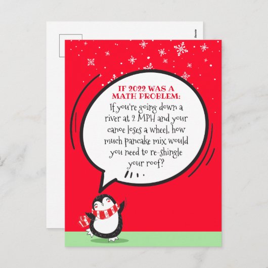 Mignonne Penguin Funny 2022 Math Problem Carte de (Devant / Derrière)