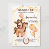 Mignonne petite cowgirl selle up invitation d'anni (Devant)