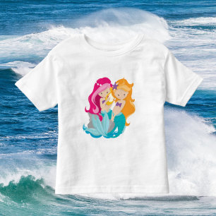 Mignonne petite fille sirène amis plage t-shirt