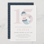 Mignonne petite sirène bleue rose 15e Invitation d (Devant / Derrière)
