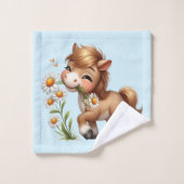 Mignonne Pony Mange Manger Des Marguerites (Gant de toilette)