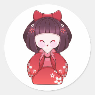 Mignonne poupée Kokeshi japonaise autocollant Kimo