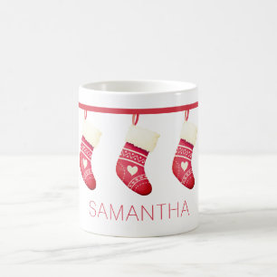Mignonne rouge Noël Stocker Nom Mug