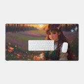 Mignonne Sad Anime Style Femme dans le pré au couc (Clavier et souris)