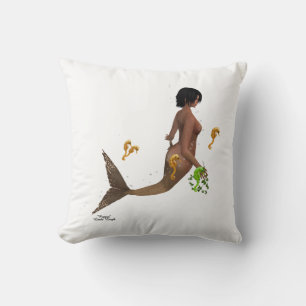 Mignonne Sirène Avec Cheval De Mer Jette Oreiller